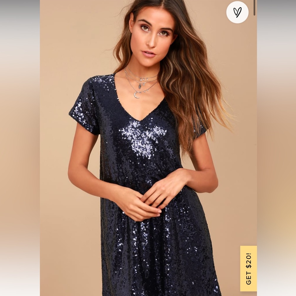 Lulus Light Up the Night Navy Blue Sequin Shift